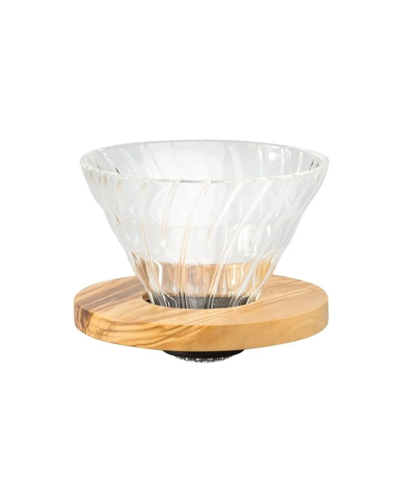 Hario V60 Glass Dripper 02 Olive Wood Ferryman’s Coffee Company